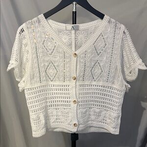 White Crochet Button-Up Top